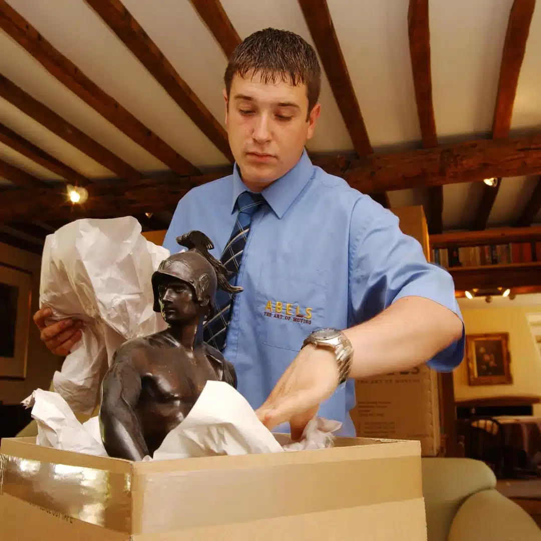 Our professionally trained staff carefully packing books away, providing expert home removals in Cambridge and recognised as a trusted removal company in Cambridgeshire.